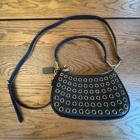 Coach Teri Shoulder Bag CY646 Black Leather Gold Hardware Crossbody  Purse - Picture 10 of 15